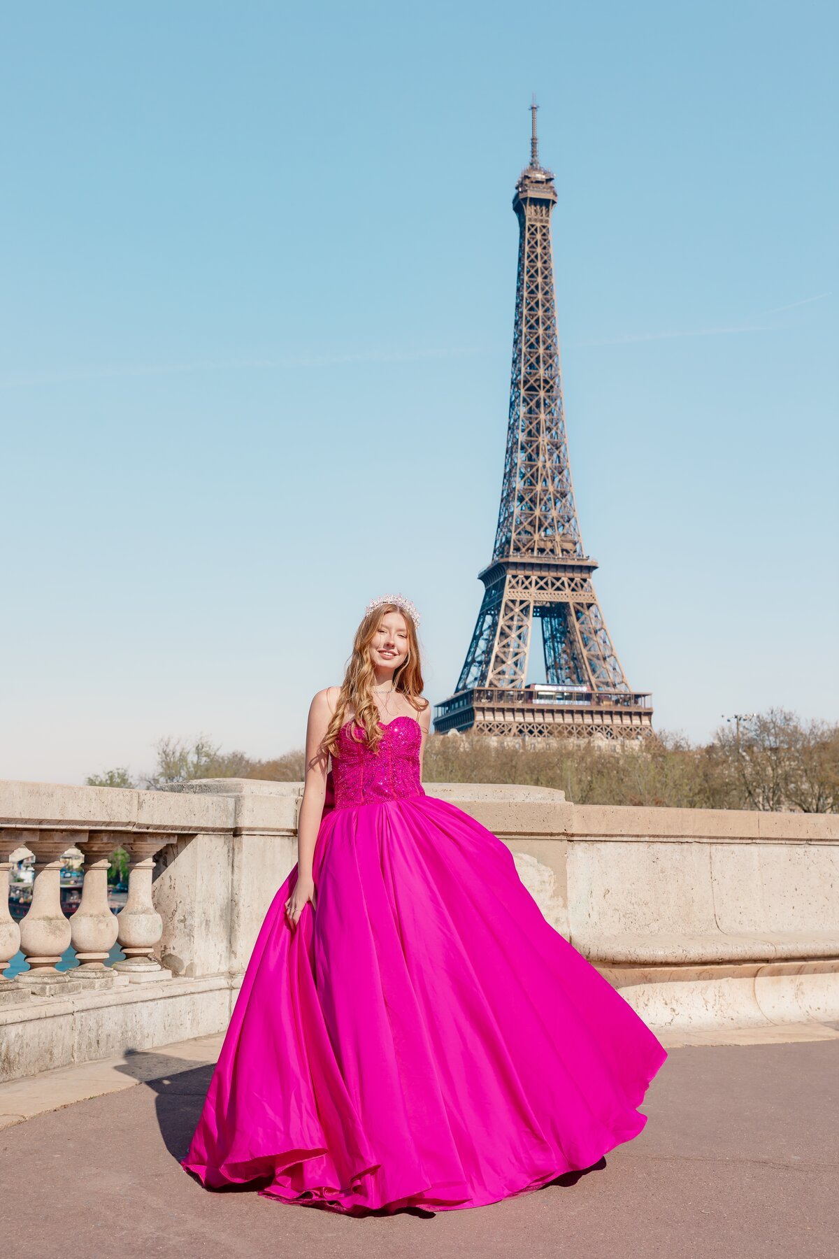 A quinceañera in a pink ball gown celebrating her XV años in Paris — Glam In Paris