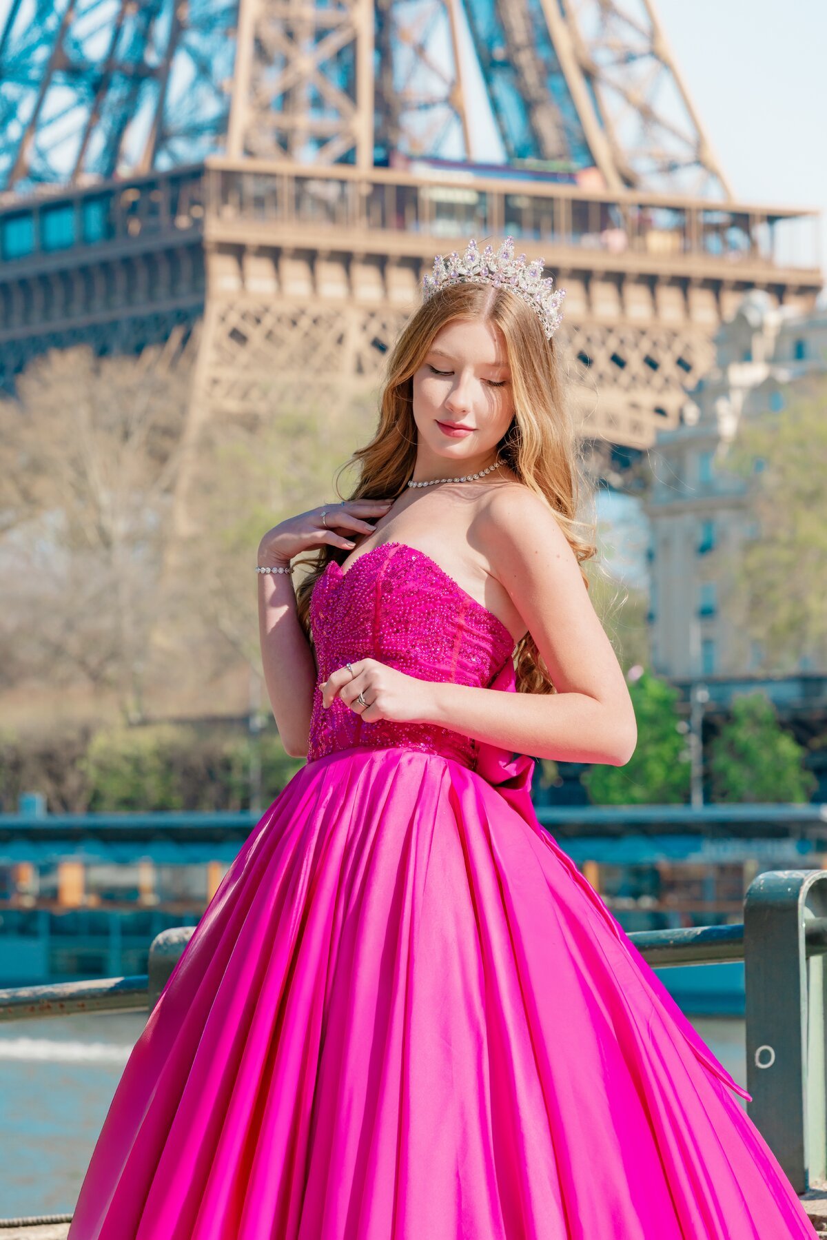 A sequinned quinceañera ball gown with a crown, Paris — Glam In Paris